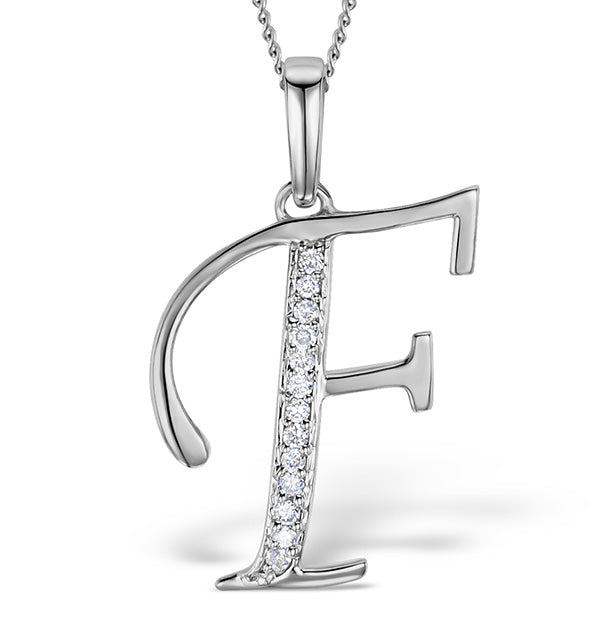 925 Silver Lab Diamond Initial 'F' Necklace 0.05ct
